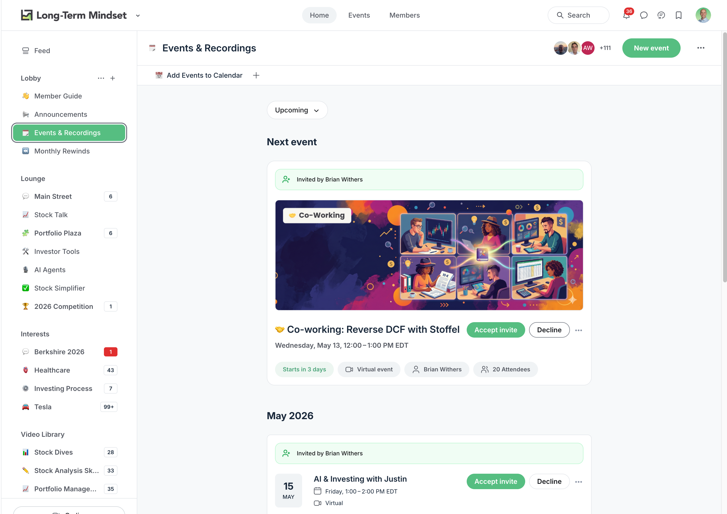 Events & Recordings calendar